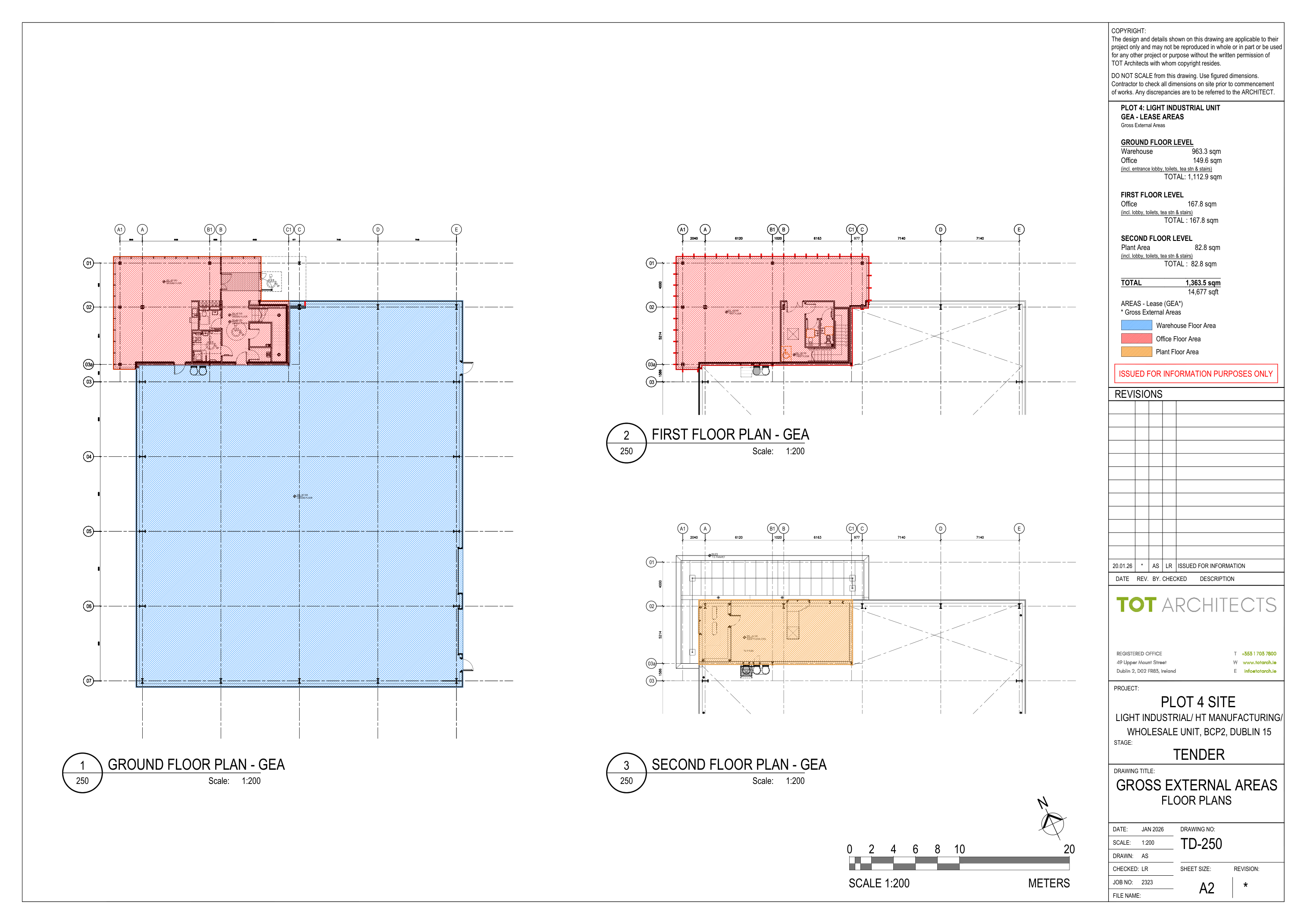 Architect's ground, first and second floor plans for Fabrica House